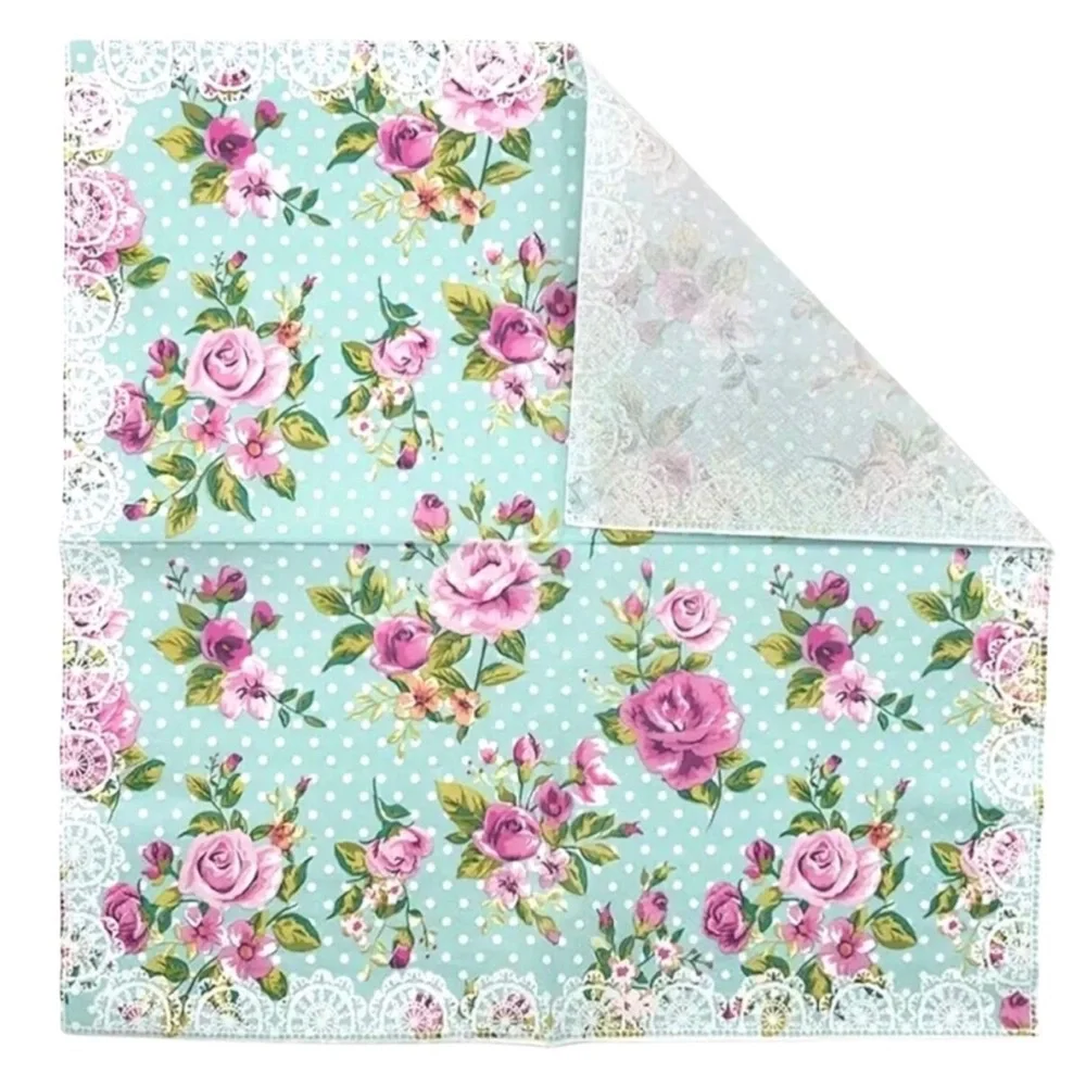 Rose Pink Floral with Faux Lace Border Luncheon Napkins, 20 ct
